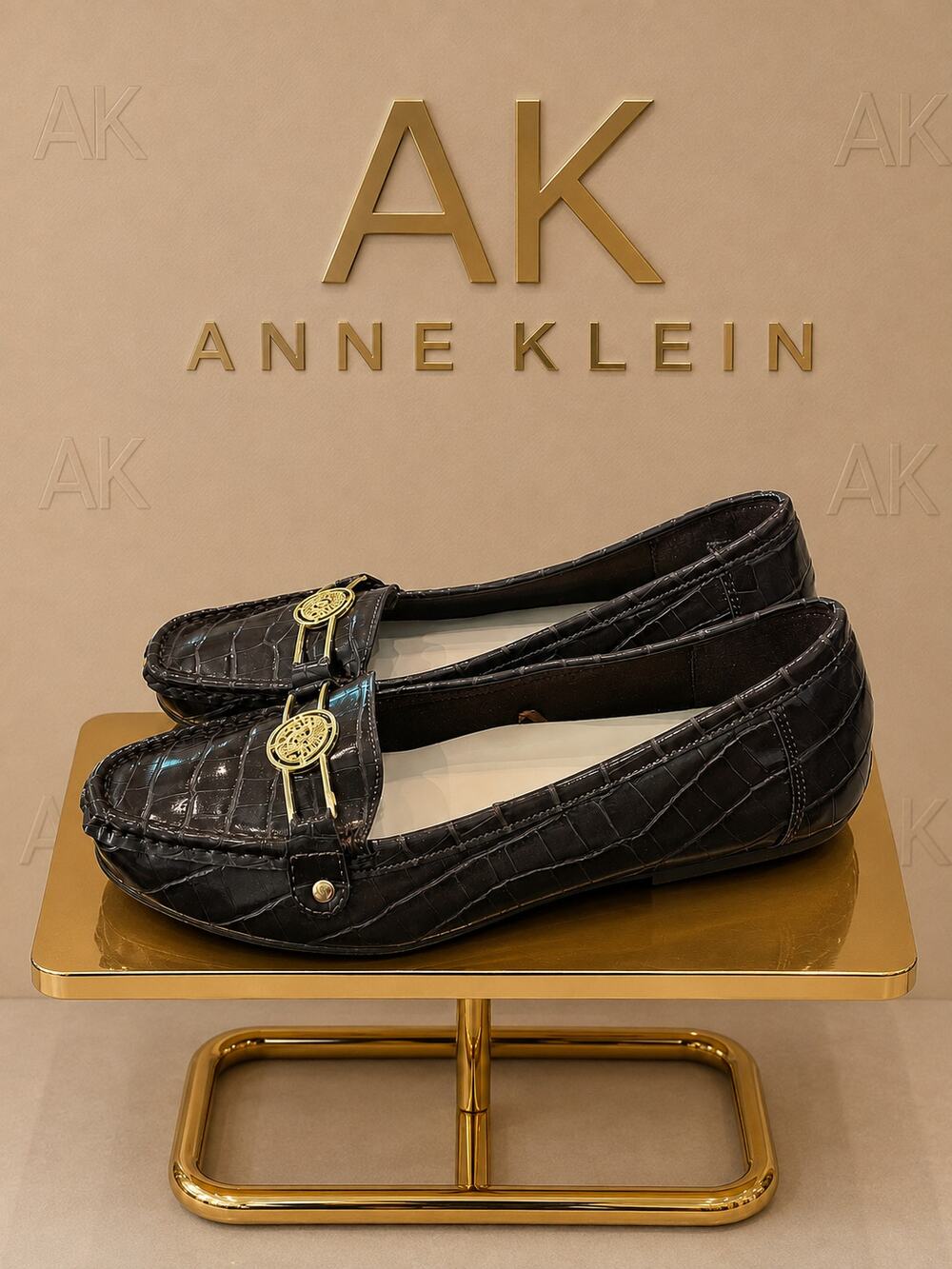 AK Anne Klein Oakley Brown Croc Embossed Wedge Loafers Size 8.5